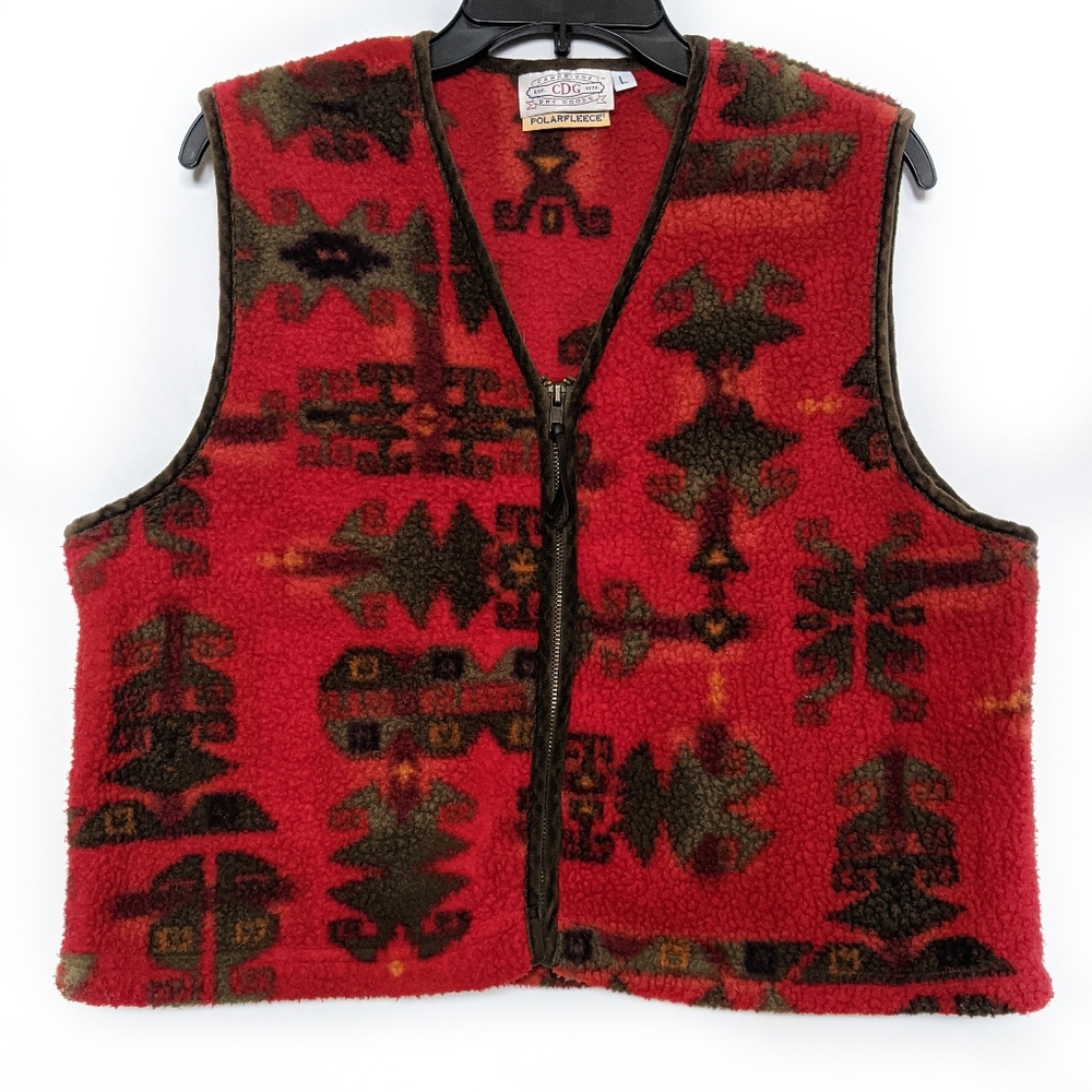 Red Fleece Patterned Western Boho Vest